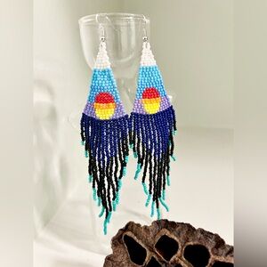 Colorful Beaded Sunset Fringe Earrings